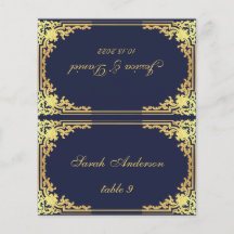 ネイビー金ゴールドヴィンテージ印刷名結婚の座席表
