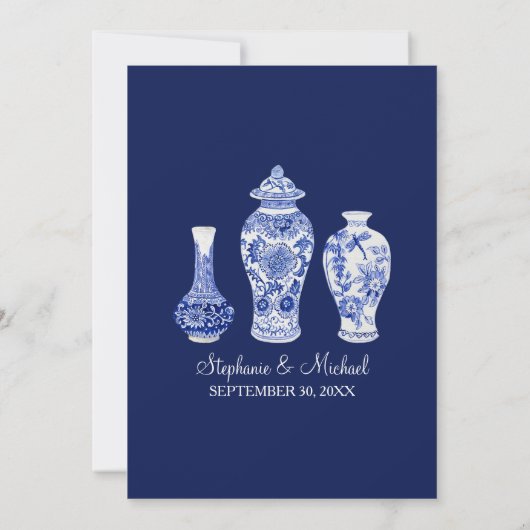 ネイビー金ゴールド中国のヴィンテージ結婚ヴィンテージ 招待状 (裏面)