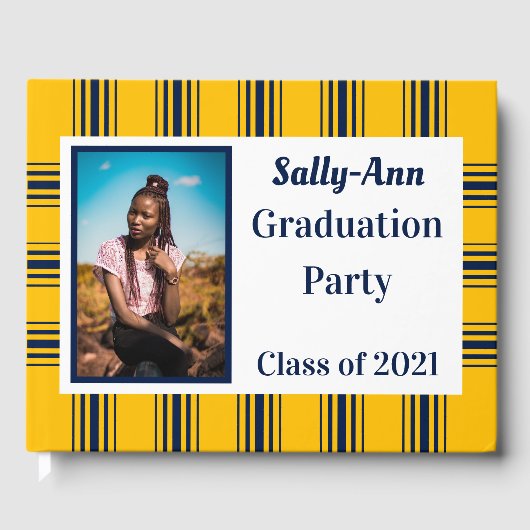 ネイビー金ゴールド写真卒業パーティー ゲストブック (正面)