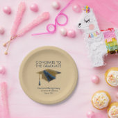 ネイビー金ゴールド卒業キャップモルタルボード ペーパープレート (パーティー)