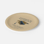 ネイビー金ゴールド卒業キャップモルタルボード ペーパープレート (アングル)