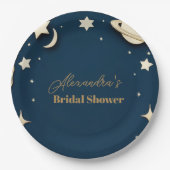 ネイビー金ゴールド天クレセントムーンブライダルシャワー ペーパープレート (正面)