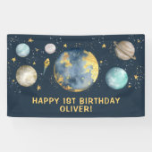 ネイビー金ゴールド宇宙銀河系ムーンスターズ誕生日 横断幕 (横)