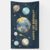 ネイビー金ゴールド宇宙銀河系ムーンスターズ誕生日 横断幕 (縦)