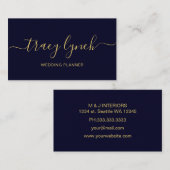 ネイビー金ゴールド手書き文字書き 名刺 (正面/裏面)