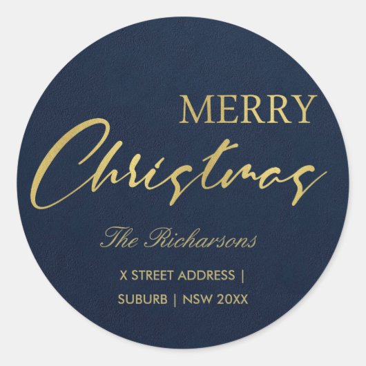 ネイビー金ゴールド書道楽しいクリスマスの住所 ラウンドシール (正面)