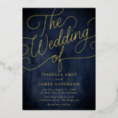 ネイビー金ゴールド書道結婚台本 箔招待状 (正面)