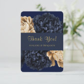 ネイビー金ゴールド水彩牡丹結婚のサンキューカード サンキューカード (スタンド正面)