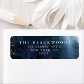 ネイビー金ゴールド水色グラデーションモダン差出人住所 ラベル (インサイチュ)