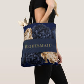 ネイビー金ゴールド水色牡丹ブライドメイド好意ギフト トートバッグ (クローズアップ)