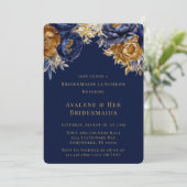 ネイビー金ゴールド水色牡丹ブライドメイド昼食会 招待状 (スタンド正面)