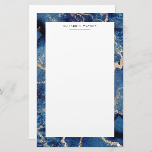 ネイビー金ゴールド波海岸高級文房具 便箋 (正面/裏面)