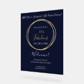 ネイビー金ゴールド第50回サプライズ誕生日へようこそ アクリルサイン (傾斜)