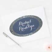 ネイビー金ゴールド結婚フローラ 楕円形シール (封筒)