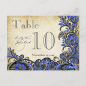 ネイビー金ゴールド結婚ペイズリーのテーブル番号 ポストカード (裏面)
