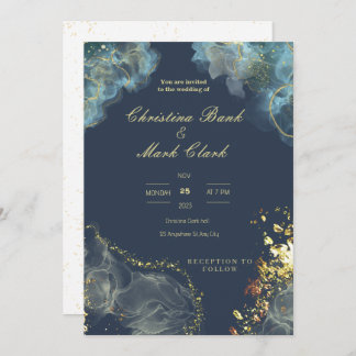 ネイビー金ゴールド結婚式招待状 招待状