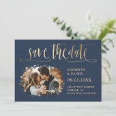 ネイビー金ゴールド結婚書道の2(ばちゃばちゃ)跳ねる写真 セーブザデート (スタンド正面)