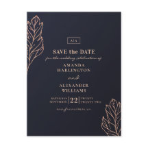 ネイビー金ゴールド結婚植物学青い日付を保存