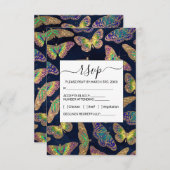 ネイビー金ゴールド蝶グリッター水色パターン エンクロージャーカード (正面/裏面)