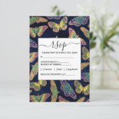 ネイビー金ゴールド蝶グリッター水色パターン エンクロージャーカード (スタンド正面)