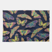 ネイビー金ゴールド蝶グリッター水色パターン キッチンタオル (横)