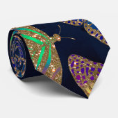 ネイビー金ゴールド蝶グリッター水色パターン ネクタイ (ロール)