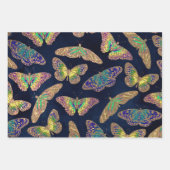 ネイビー金ゴールド蝶グリッター水色パターン ラッピングペーパーシート (正面3)