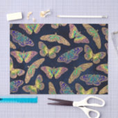 ネイビー金ゴールド蝶グリッター水色パターン 薄葉紙 (クラフト)