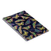 ネイビー金ゴールド蝶グリッター水色モノグラム ノートブック (右側)