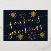 ネイビー金ゴールド雪片季節のごあいさつ 箔シーズンカード (正面)