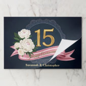 ネイビー金ゴールド15結婚周年記念紙ランチョンマット ペーパーパッド (折り畳み)