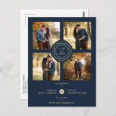 ネイビー金ゴールド4枚モダンの写真結婚コラージュの脚本 ポストカード (正面/裏面)