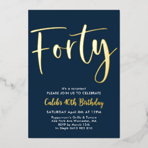 ネイビー金ゴールド40歳の誕生日メンスモダン 箔招待状