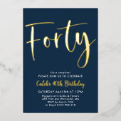 ネイビー金ゴールド40歳の誕生日メンスモダン 箔招待状 (正面)