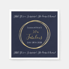 ネイビー金ゴールド50thサプライズ誕生日パーティー スタンダードカクテルナプキン