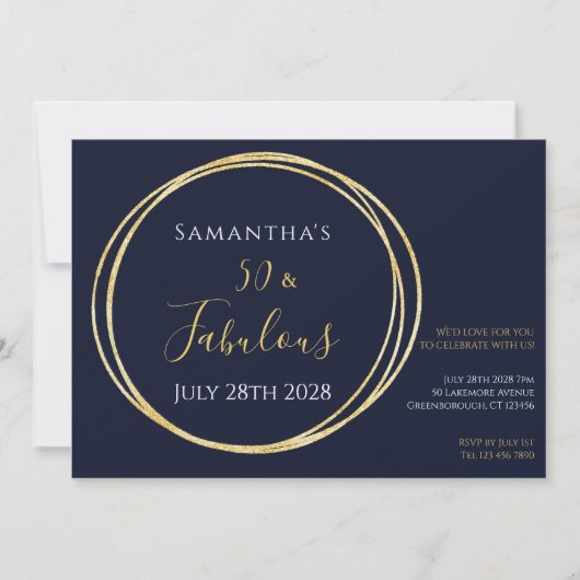 ネイビー金ゴールド50thバースデーパーティー 招待状 (正面)