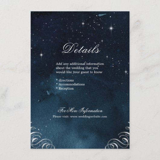 ネイビー銀の華やかなヴィンテージの結婚式詳細 エンクロージャーカード (正面)