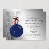 ネイビー銀フェスティバル企業のボーリングパーティー 招待状 (正面/裏面)