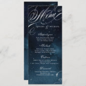 ネイビー銀ヴィンテージ書道結婚グラムのメニュー メニュー (正面/裏面)