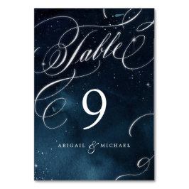 ネイビー銀ヴィンテージ書道結婚釉薬 テーブルナンバー