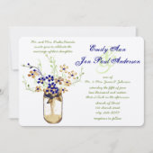 ネイビー銅と緑のメイスンジャール野生の花 招待状 (正面)