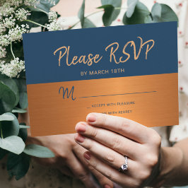 ネイビー銅トレンディータイポグラフィ結婚式rsvp 出欠カード