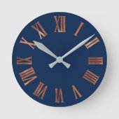 ネイビー銅バラ金ゴールドミニマルメタリックアーバン ラウンド壁時計 (正面)