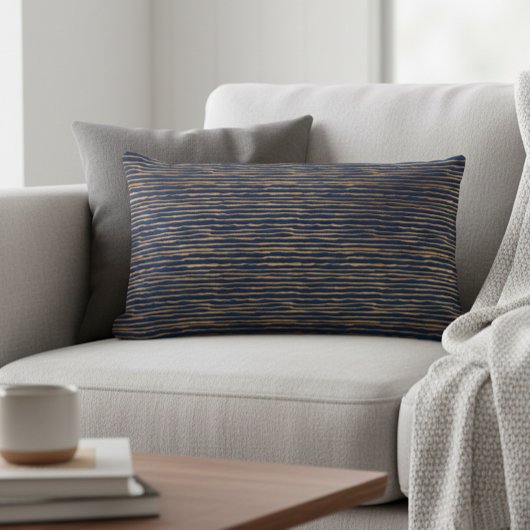 ネイビー銅メタリックモダンストライプ ランバークッション