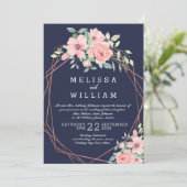 ネイビー銅幾何学模様フローラ水結婚色 招待状 (スタンド正面)