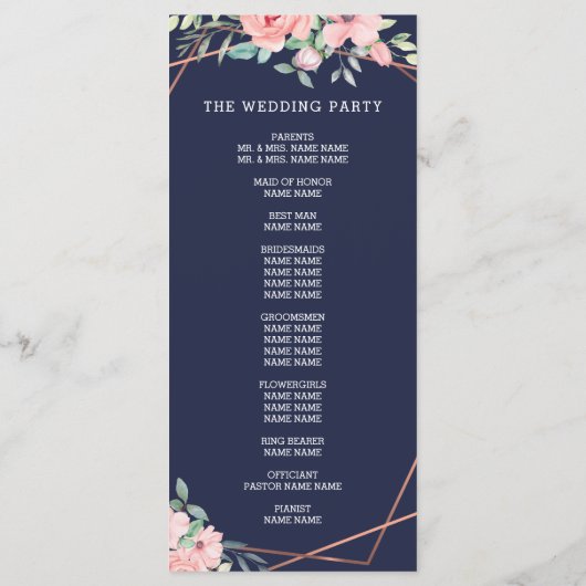 ネイビー銅幾何学的な水の色の結婚フローラ プログラム (裏面)