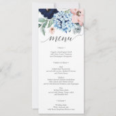ネイビー開花結婚のメニューまたはブライダルシャワーメニュー 招待状 (正面)