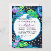 ネイビー離れバタフフローラの水結婚色 招待状 (正面)