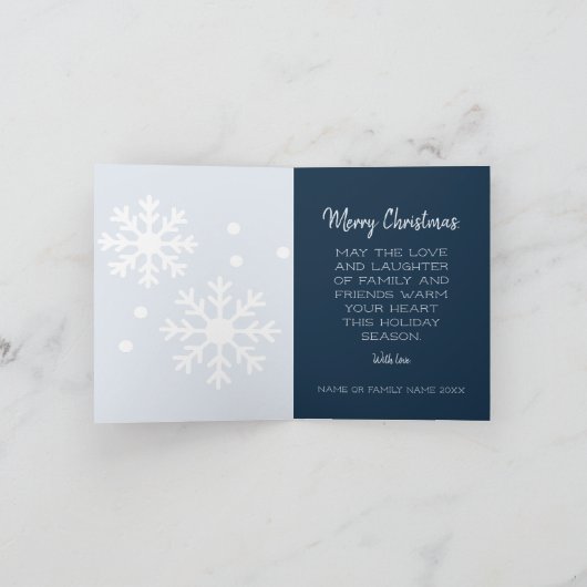 ネイビー雪素朴の夜の風景クリスマスカード サンキューカード (内部)