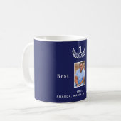 ネイビー青い写真名 コーヒーマグカップ (正面左)